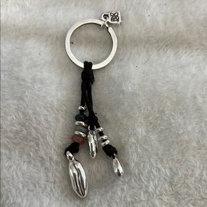 UNO de 50 Silver and Brown Leather Keychain with Charms